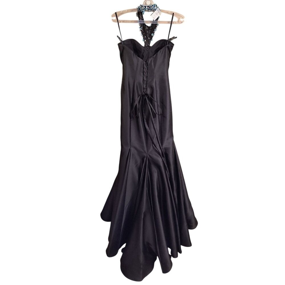 Morilee Black Strapless Mermaid Gown W/ Turquoise & Rhinestone Neckpiece 12 - Picture 6 of 10